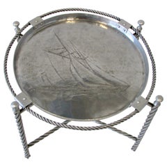 Wendell August Sailboat Theme Wrought Aluminum Serving Tray Table and Stand