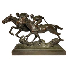 Sculpture en bronze patiné de Paul Herzel représentant des chevaux "à sang chaud"