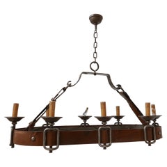 Retro Leather French Mid-Century Adnet Style Chandelier