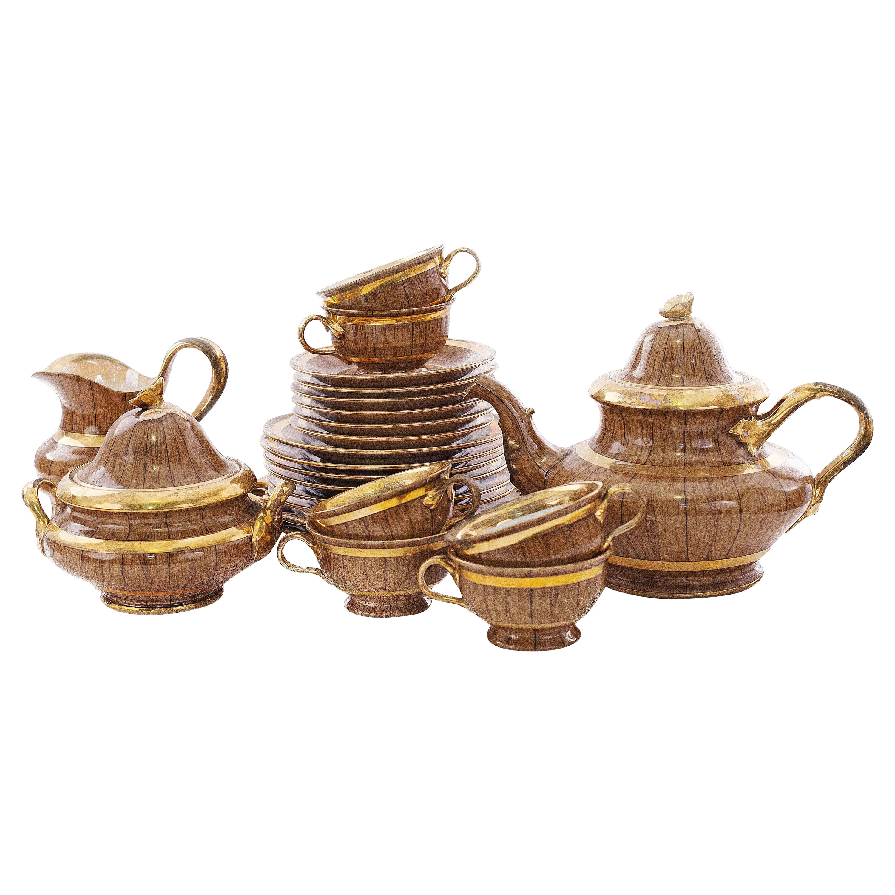23-Piece English Victorian Porcelain Tea Set For Sale