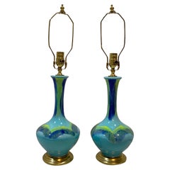 Pair of Mid Century Blue Porcelain Table Lamps