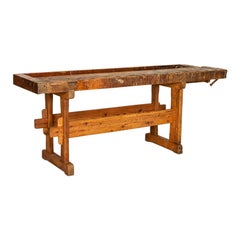 Large Antique Carpenters Workbench Rustic Console Table from Denmark