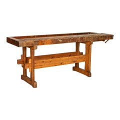 Large Antique Carpenters Workbench Rustic Console Table from Denmark