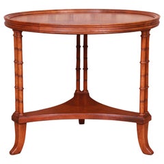 Baker Furniture Hollywood Regency Walnut Faux Bamboo Tea Table