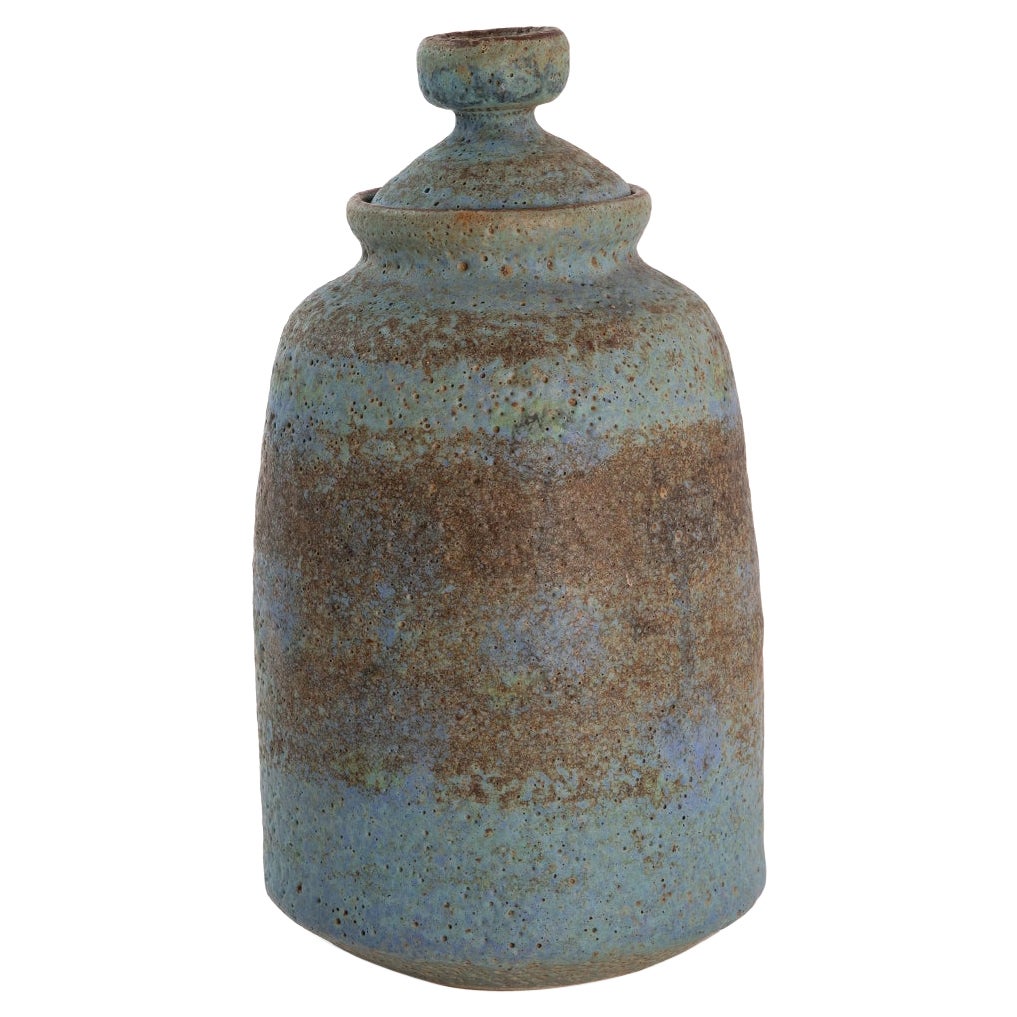 Rose Cabat Rare Large Blue Ceramic Vase with Lid