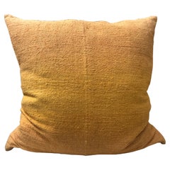 Hand Painted Vintage Linen and Hemp Large Pillow in Yellow Tones, in Stock