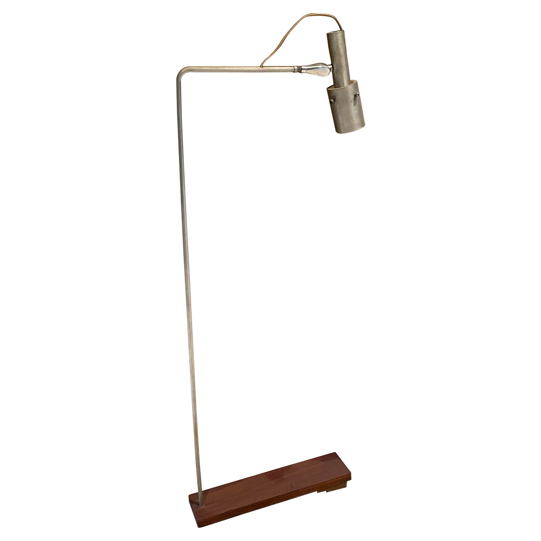 Modern Studio Piece Adjustable Reading Floor Lamp Aluminum & Walnut Wood 1970s