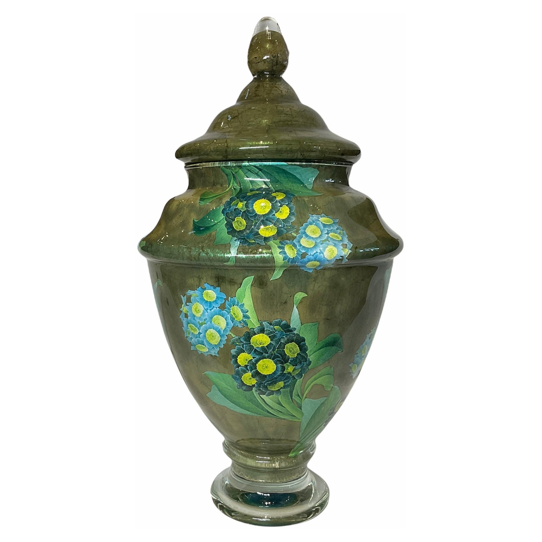 Scott Potter Art Glass Hydrangeas Lidded Urn