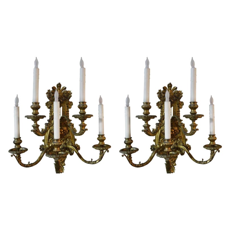Pair of Detailed Bronze Sconces For Sale