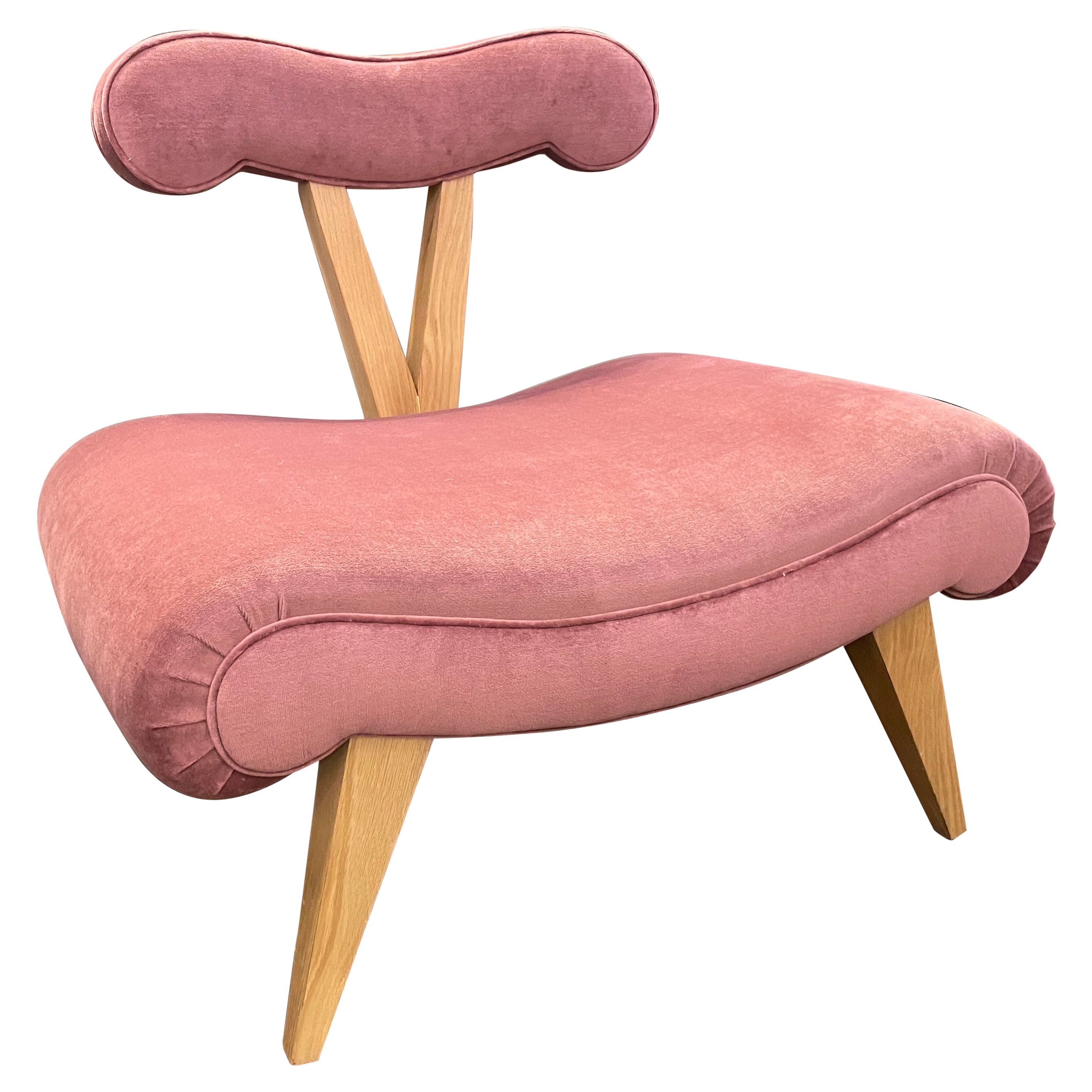 Chic Vintage Rose Pink Velvet Italian Slipper Chair, circa 1950 at 1stDibs