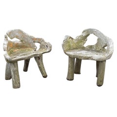 Pair of Organic Modern Carved Raw Wood Armchairs
