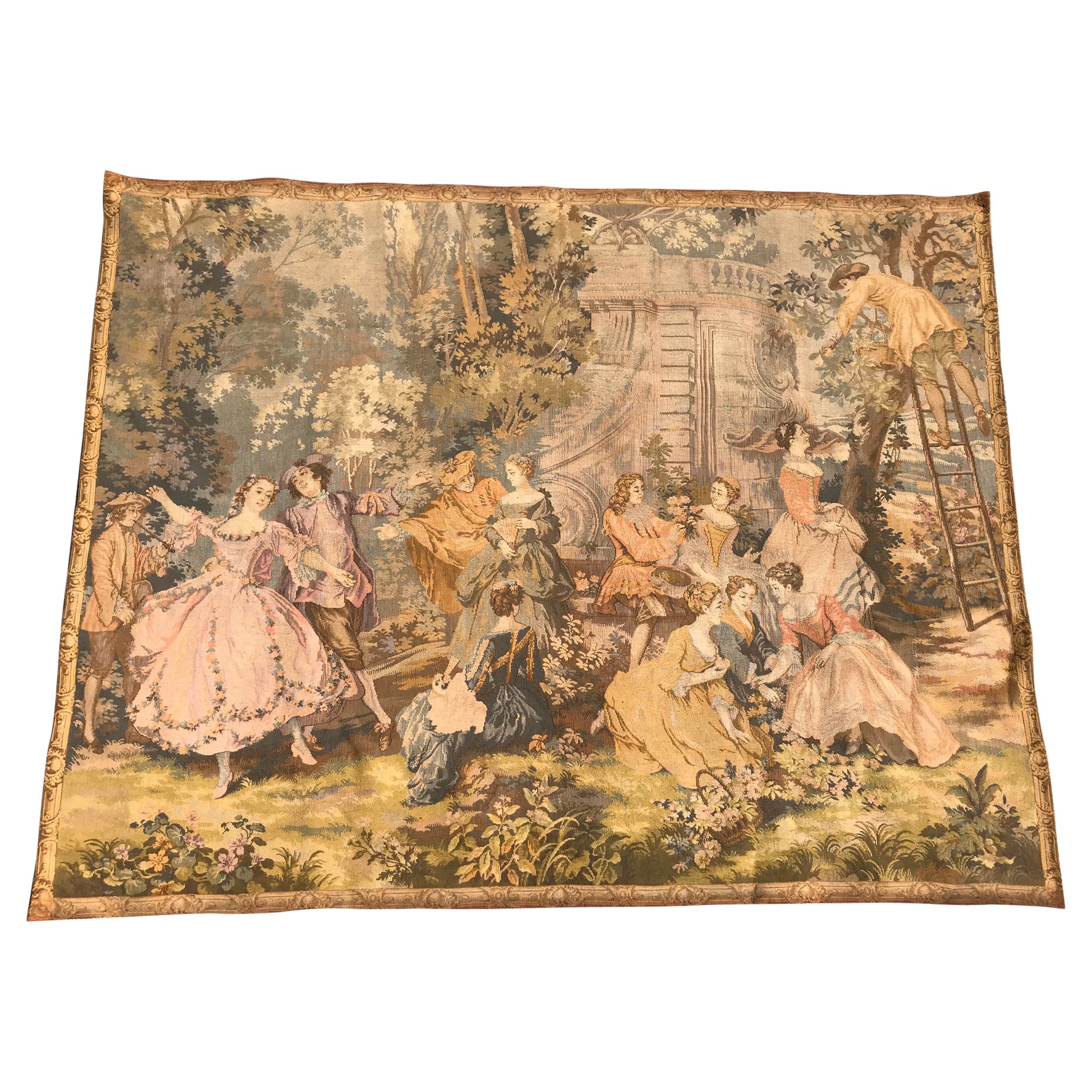 Bobyrug's Vintage Französisch Jaquar Wandteppich Aubusson Stil