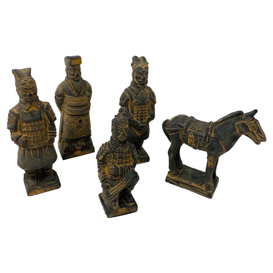 Vintage Figure Set of Miniature Terracotta Chinese Xian Warriors