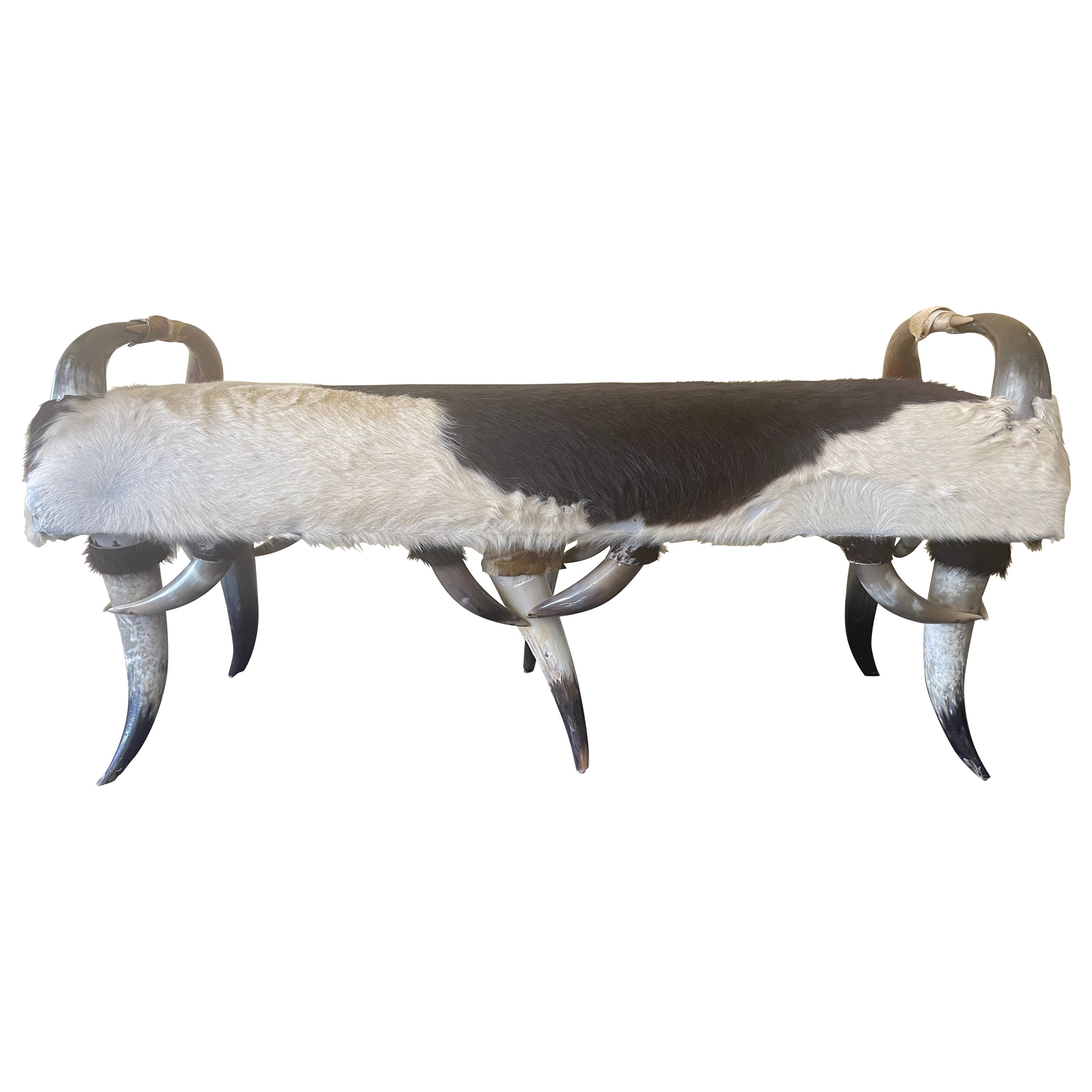 Six Legged Long Horn and Cowhide Bench