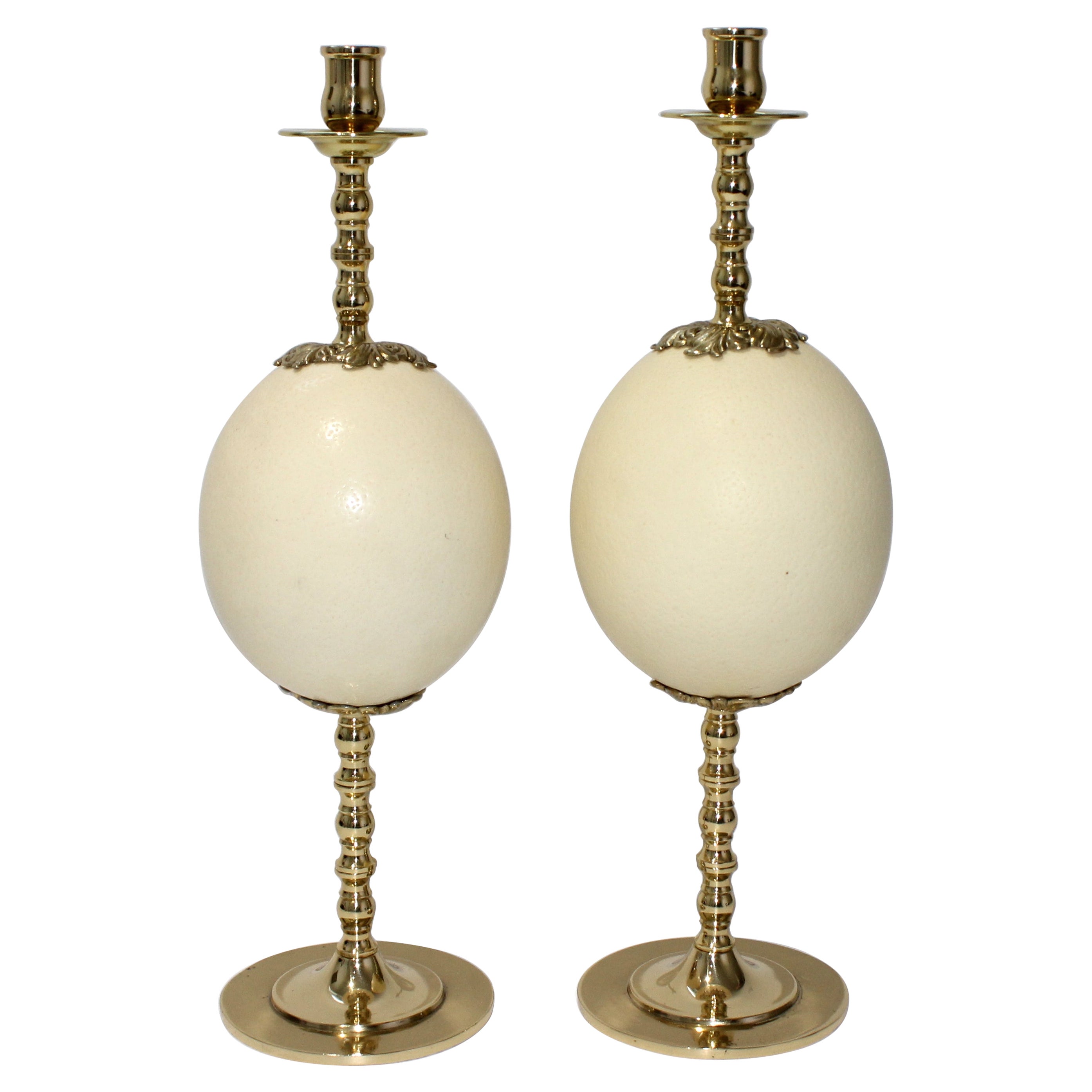 Set of Ostrich Egg Candlesticks Style of Tony Duquette For Sale