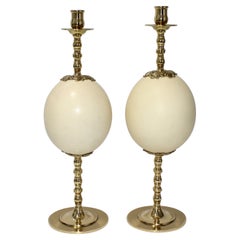 Vintage Set of Ostrich Egg Candlesticks Style of Tony Duquette