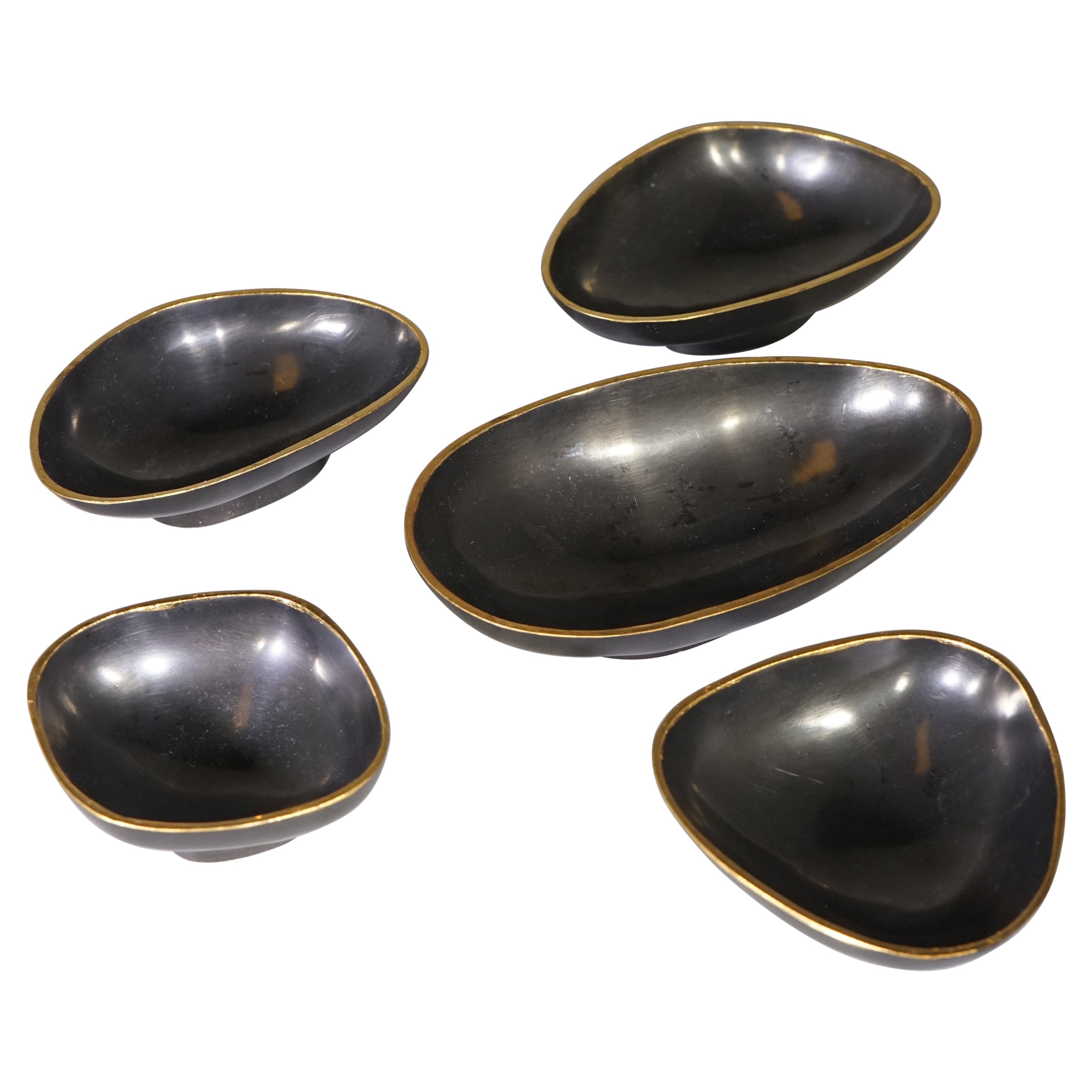 Contemporary Set of Five Mini Pebble Bowls W/ Bronze Detail