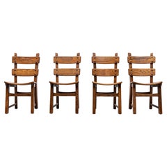 Set of 4 Brutalist Style Oak Ladder Back Dining Chairs