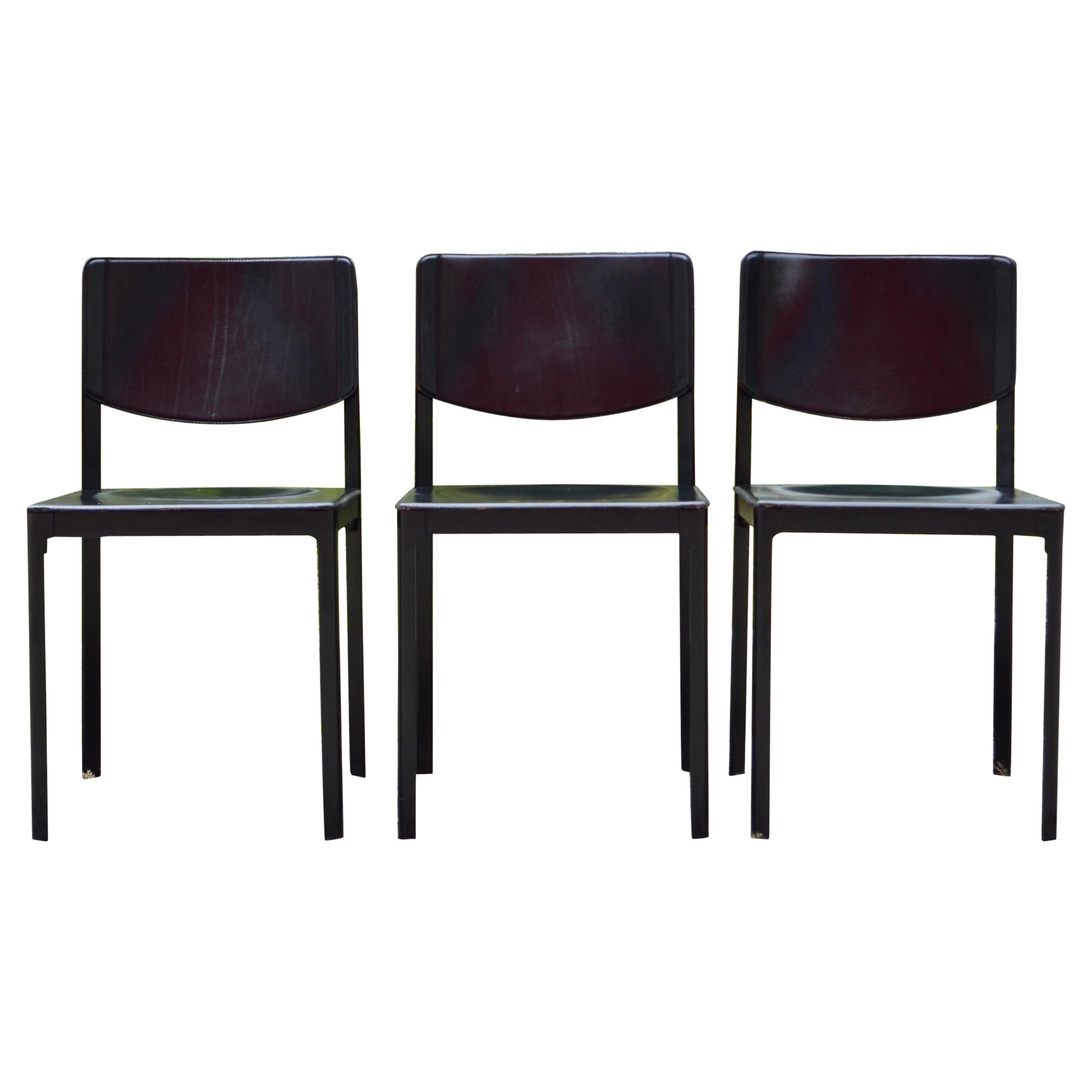 Tito Agnoli for Matteo Grassi Vintage Leather Dining Chair Set of 3