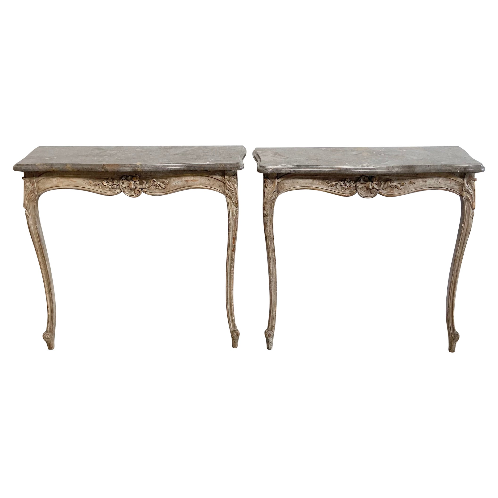 Pair of Louis XV Style Marble Top Console Tables