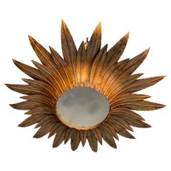 Gilt Metal Sunburst Ceiling Fixture with Double Tiered Rays