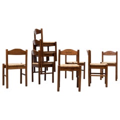 Set of 8 Vico Magistretti Inspired Rush Dining Chairs with Carved Detail