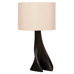 Amorph Nile Contemporary Table Lamp in Ebony Stain and Ivory Silk Shade