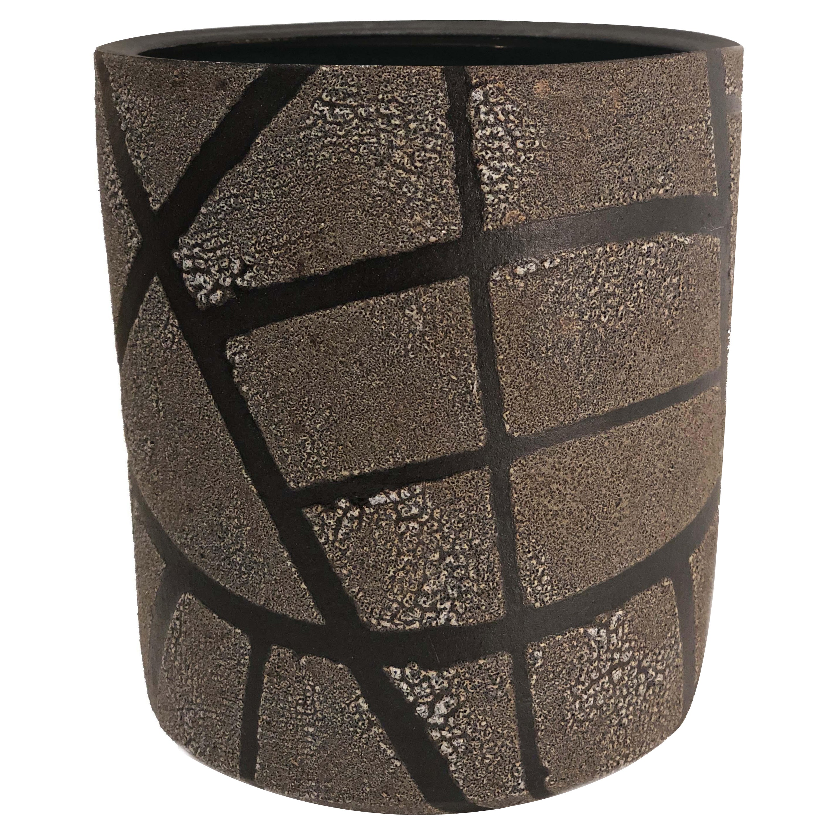 American Post-War Di Pasquale Grey Geometric Textured Vase For Sale