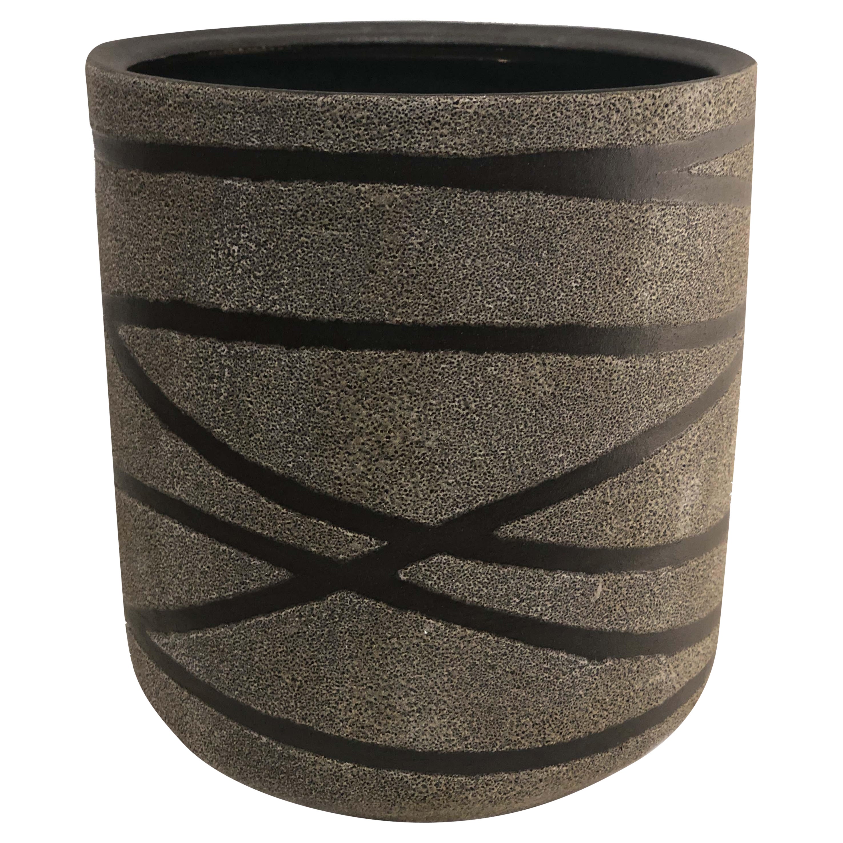 American Post-War Di Pasquale Grey Geometric Textured Vase For Sale