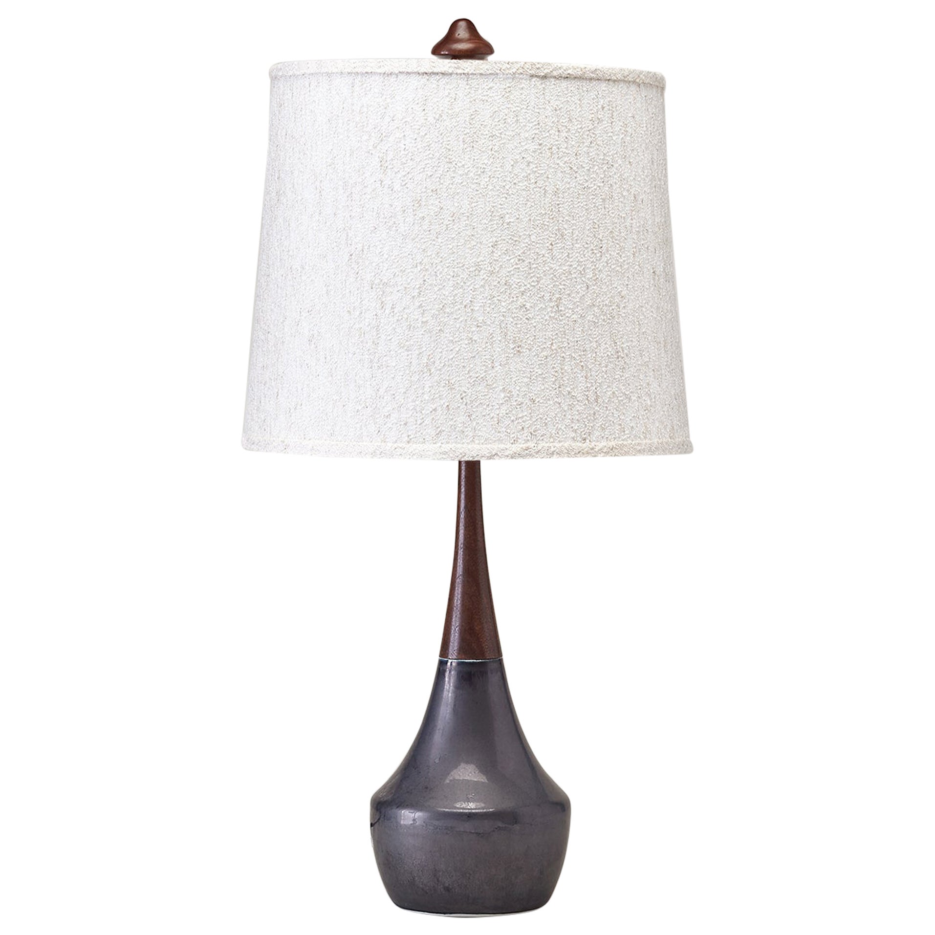 Handcrafted Mid-Century Modern Style Porcelain and Walnut Table Lamp For Sale