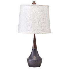 Handcrafted Mid-Century Modern Style Porcelain and Walnut Table Lamp
