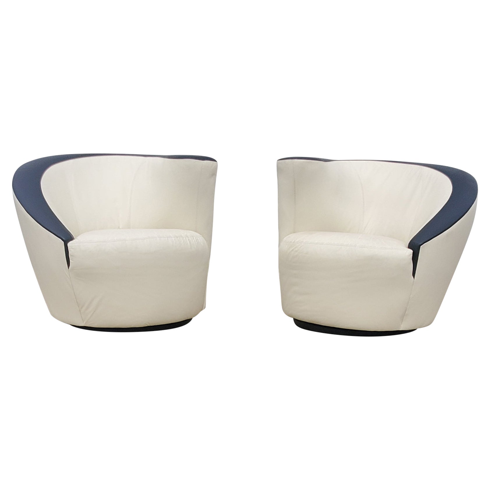 Pair of Vladimir Kagan Leather for Directional Nautilus Corkscrew Swivel Chairs