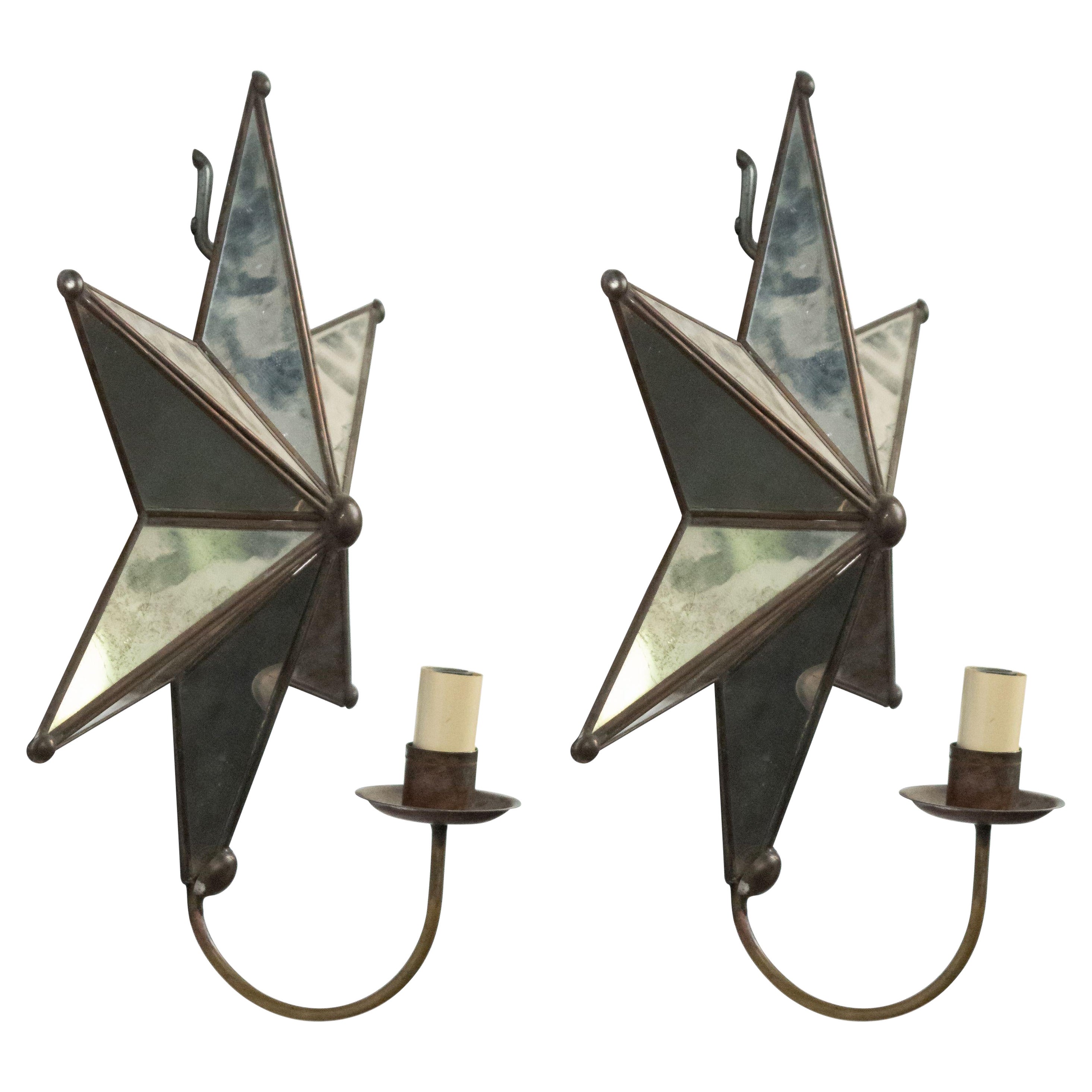 Pair of American Art Moderne Mirrored Star Wall Sconces
