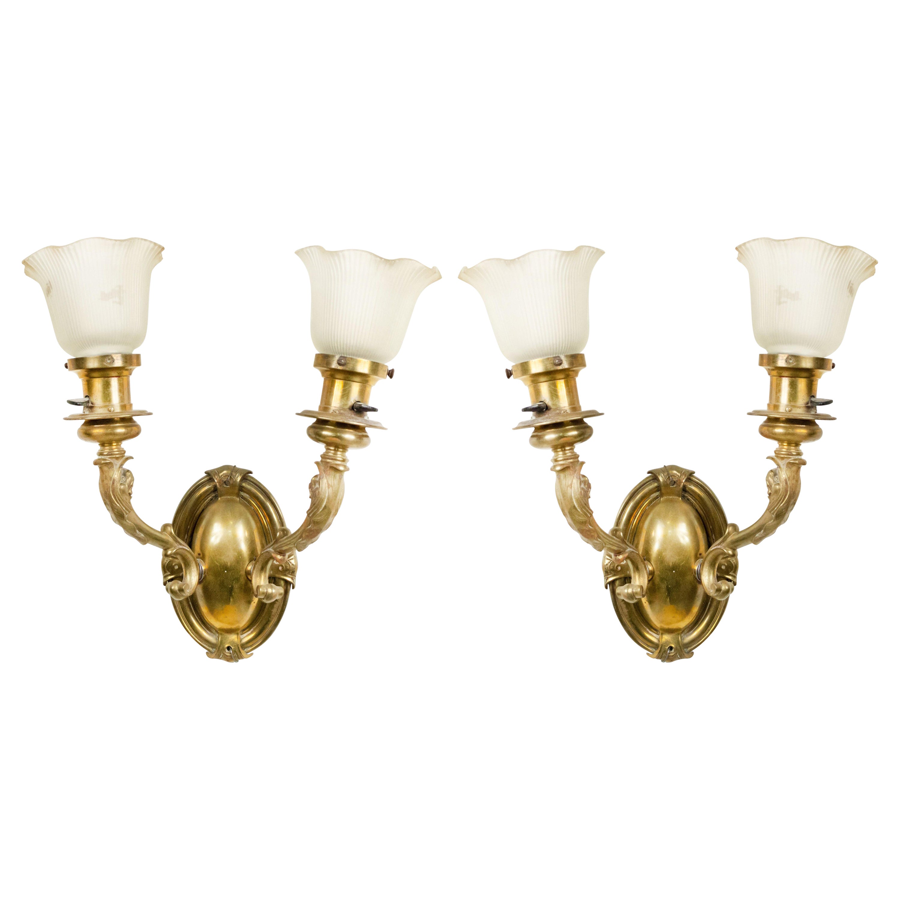 Pair of American Victorian Bronze Dolphin Wall Sconces