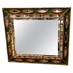 Unique Line Vautrin Style Gilt and Green Enameled Mirror