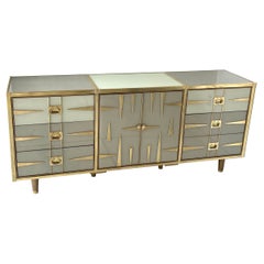 Custom Mid-Century Modern Italian Glass and Brass Chest of Drawers