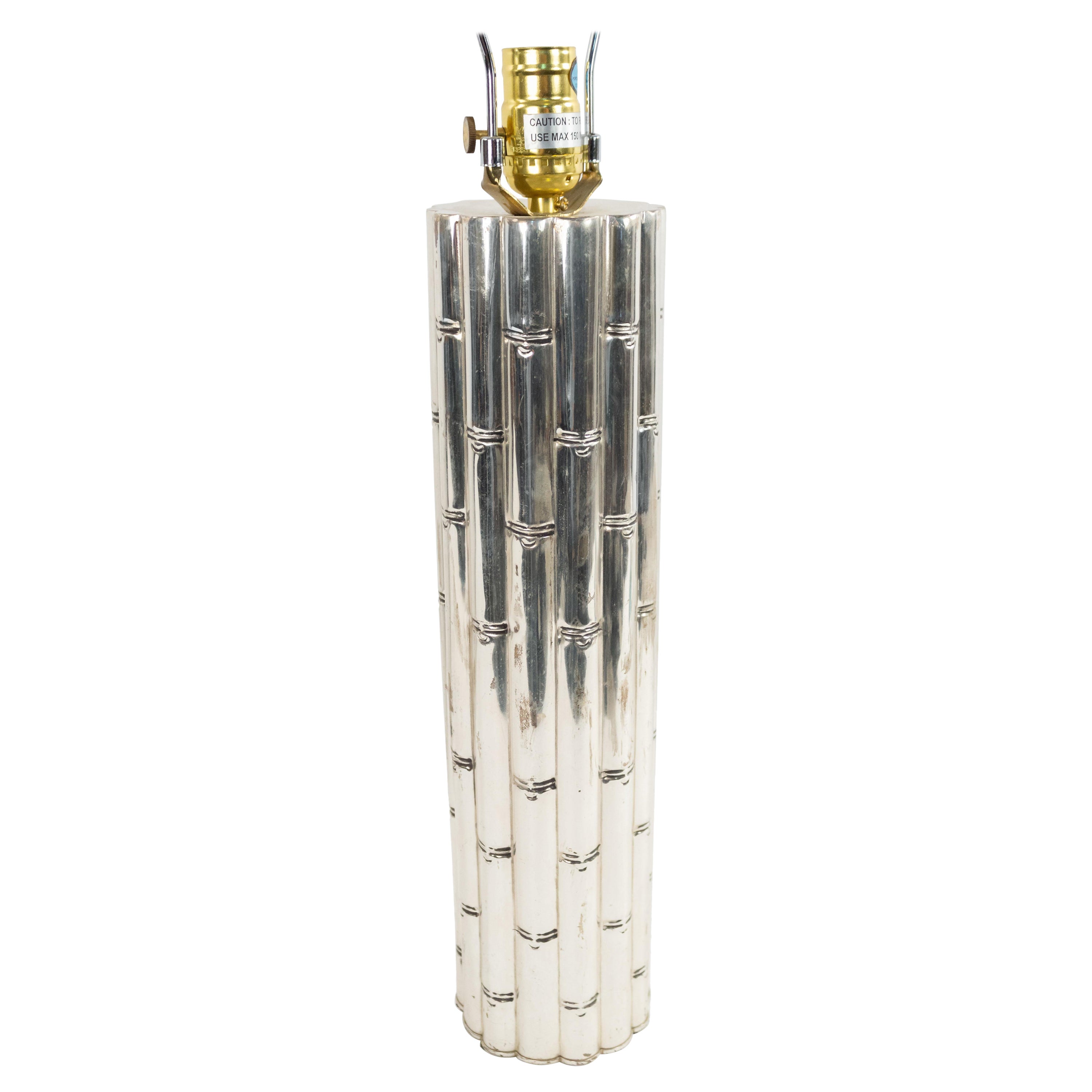 American Mid-Century Chrome Faux Bamboo Table Lamp For Sale