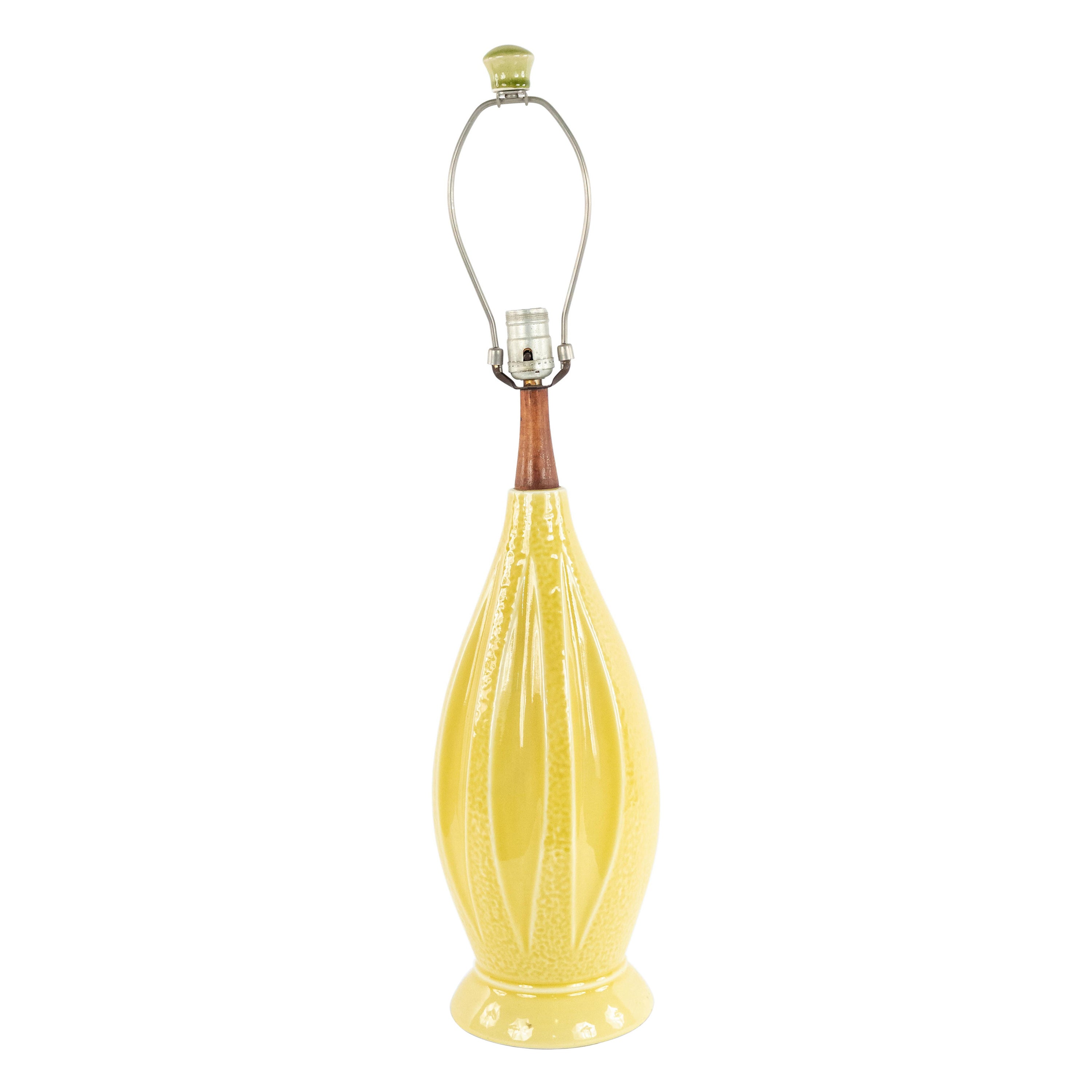 Lampe de bureau américaine en porcelaine jaune du milieu du siècle dernier