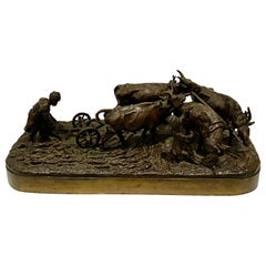 bronze russe du 19e siècle par Evgeny Lanceray:: 1877 Taureaux en train de labourer