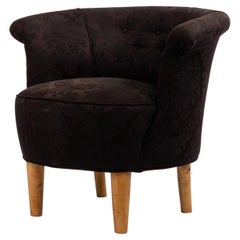 Vintage Mid-Century Black Upholstered Tub Chair