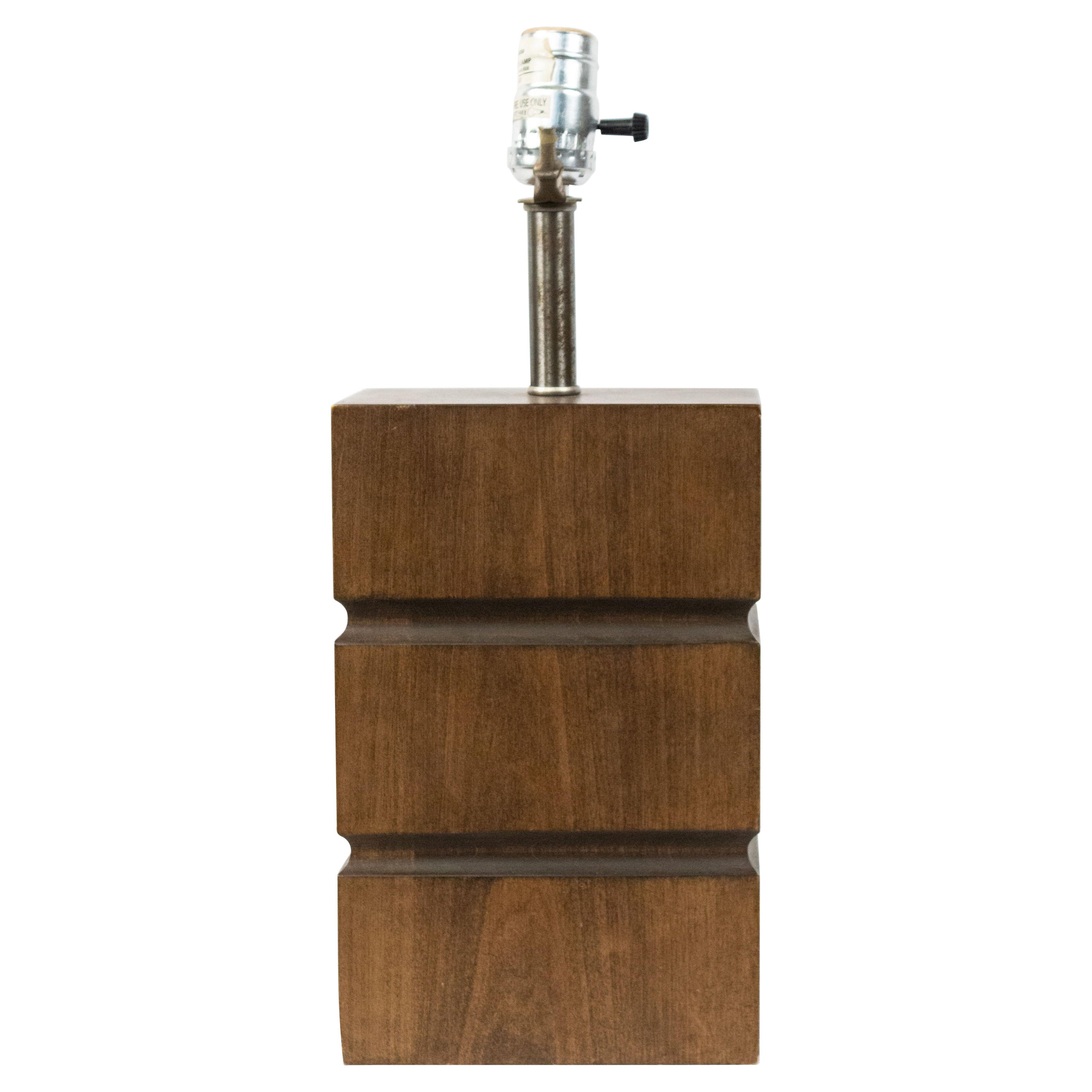 American Mid-Century Wood Block Table Lamp For Sale