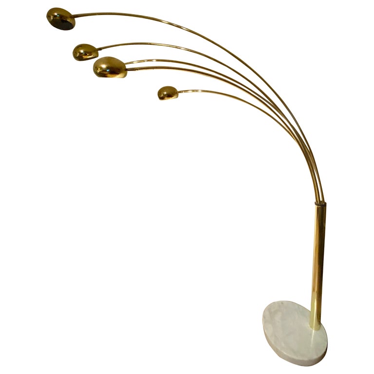 Five-Arm Arc Floor Lamp, circa 1970, Italy Large Marble Base at 1stDibs
