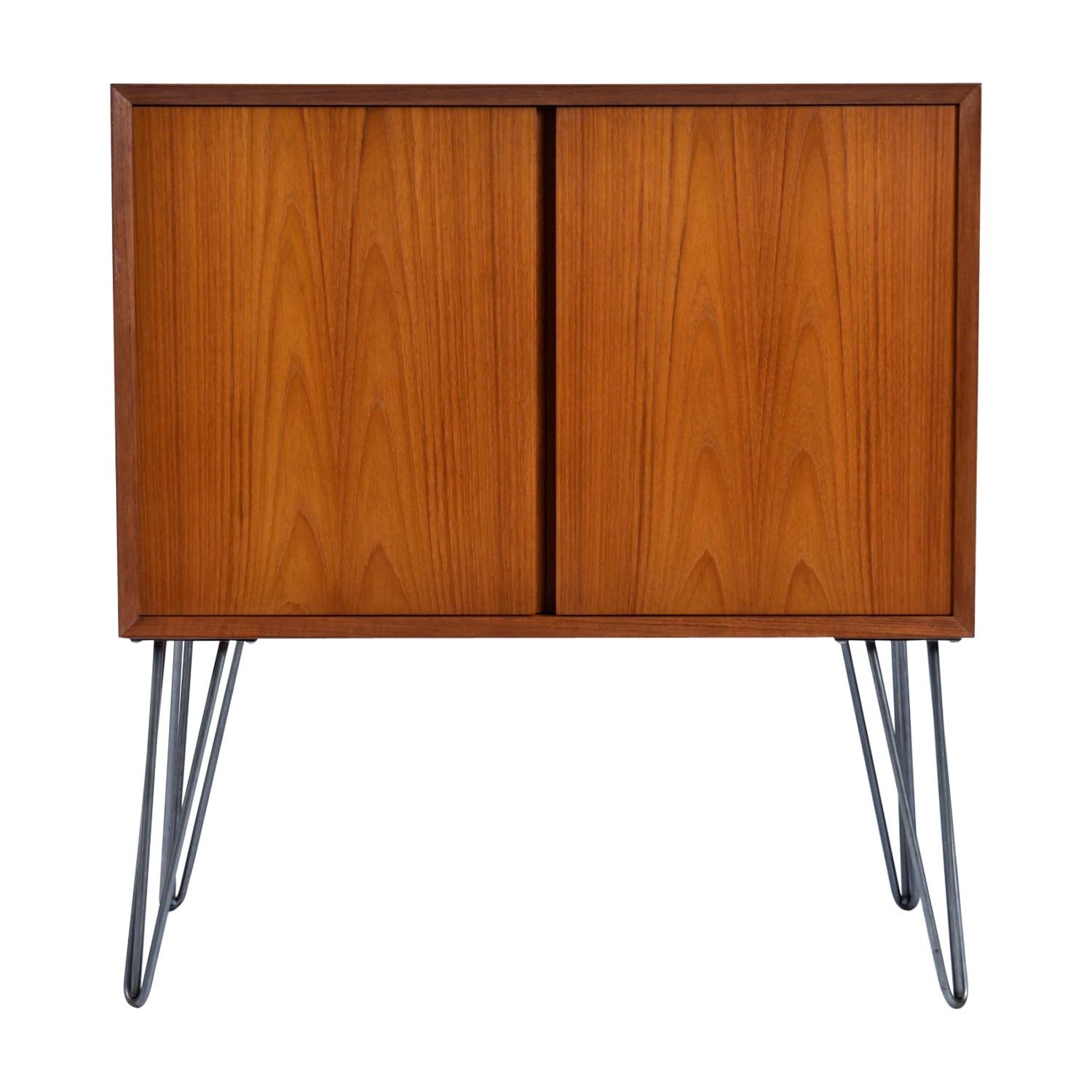 Poul Cadovius Danish Teak Storage Record Cabinet on Metal Hairpin Legs