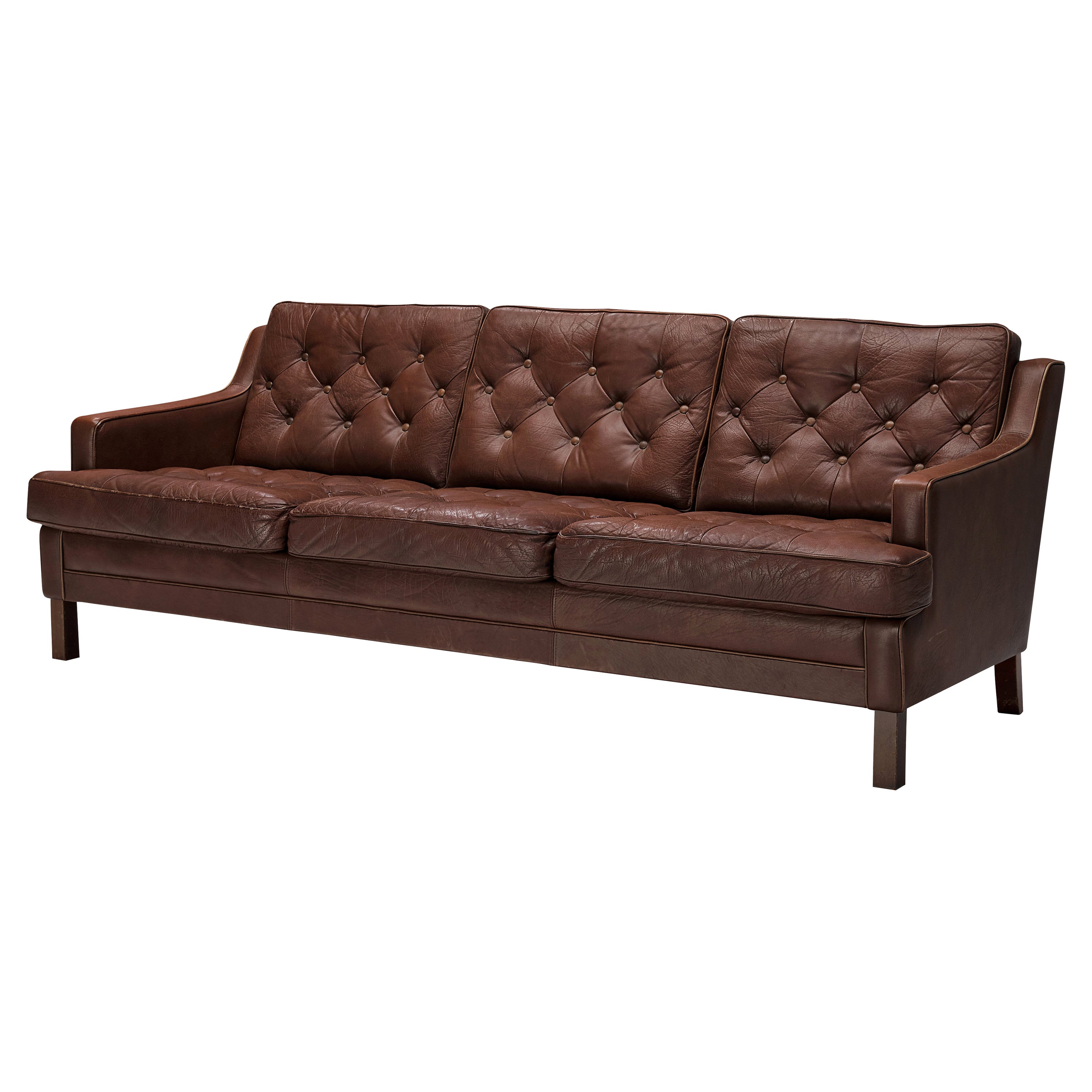 Arne Norell Three-Seater Sofa in Brown Leather