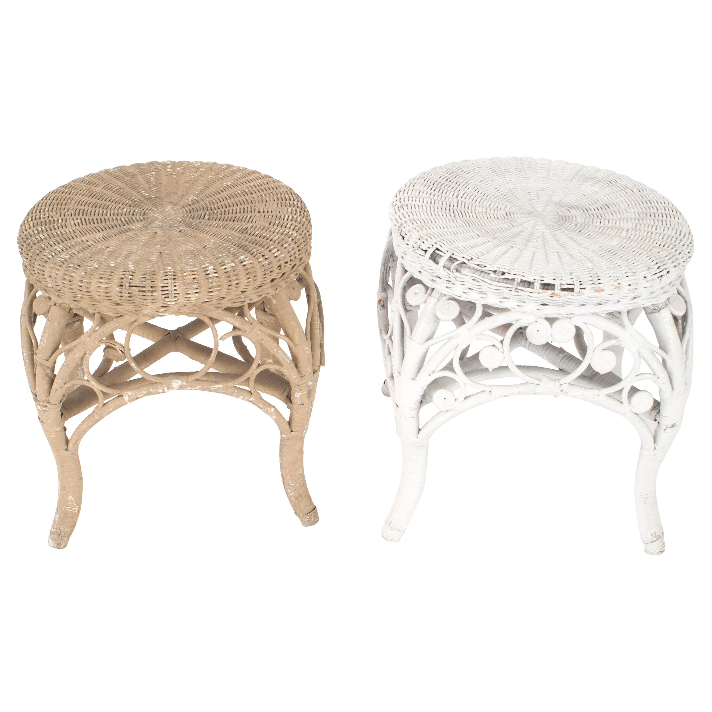 American Victorian Wicker Low Stools For Sale