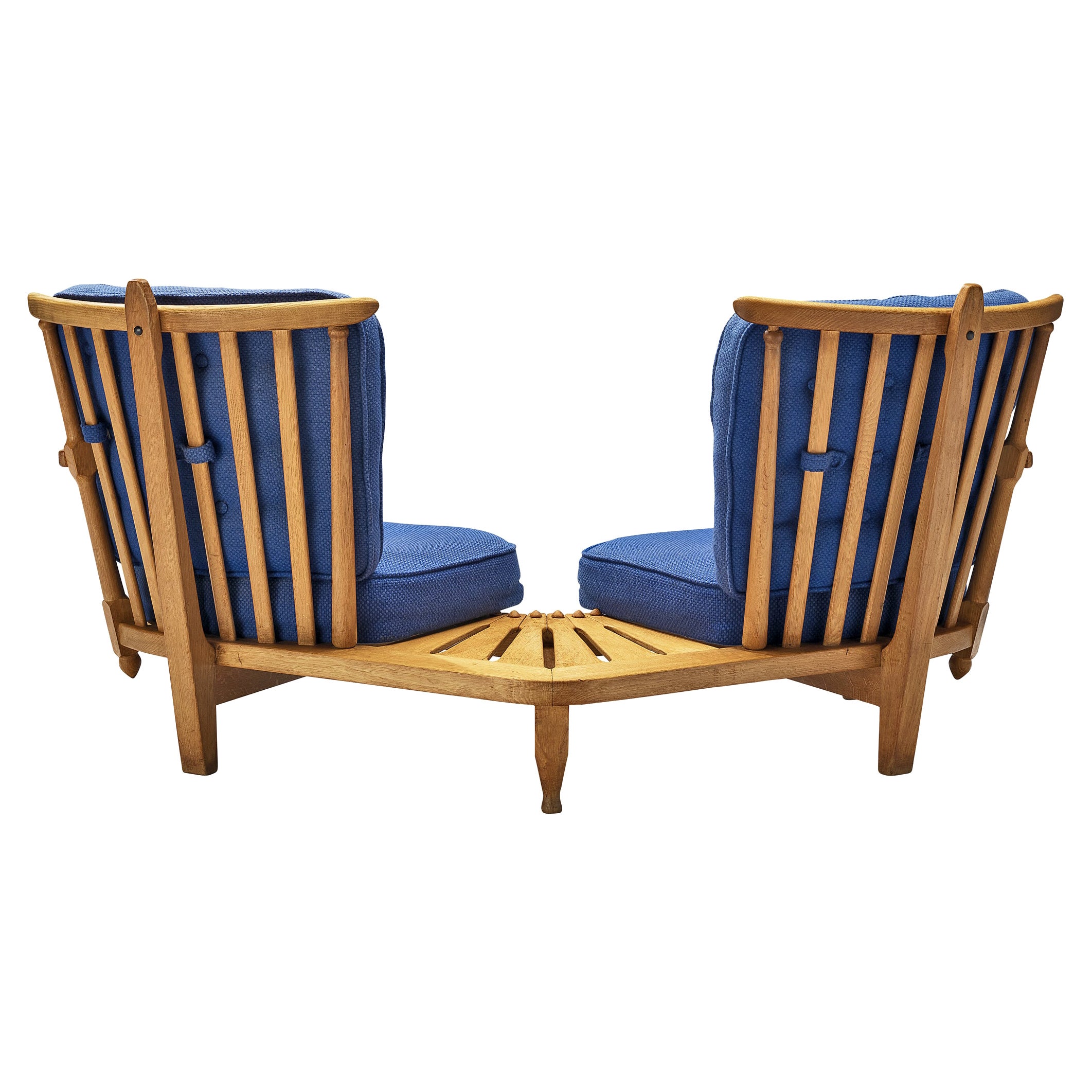 Guillerme & Chambron Lounge Set with Connecting Table in Solid Oak For Sale