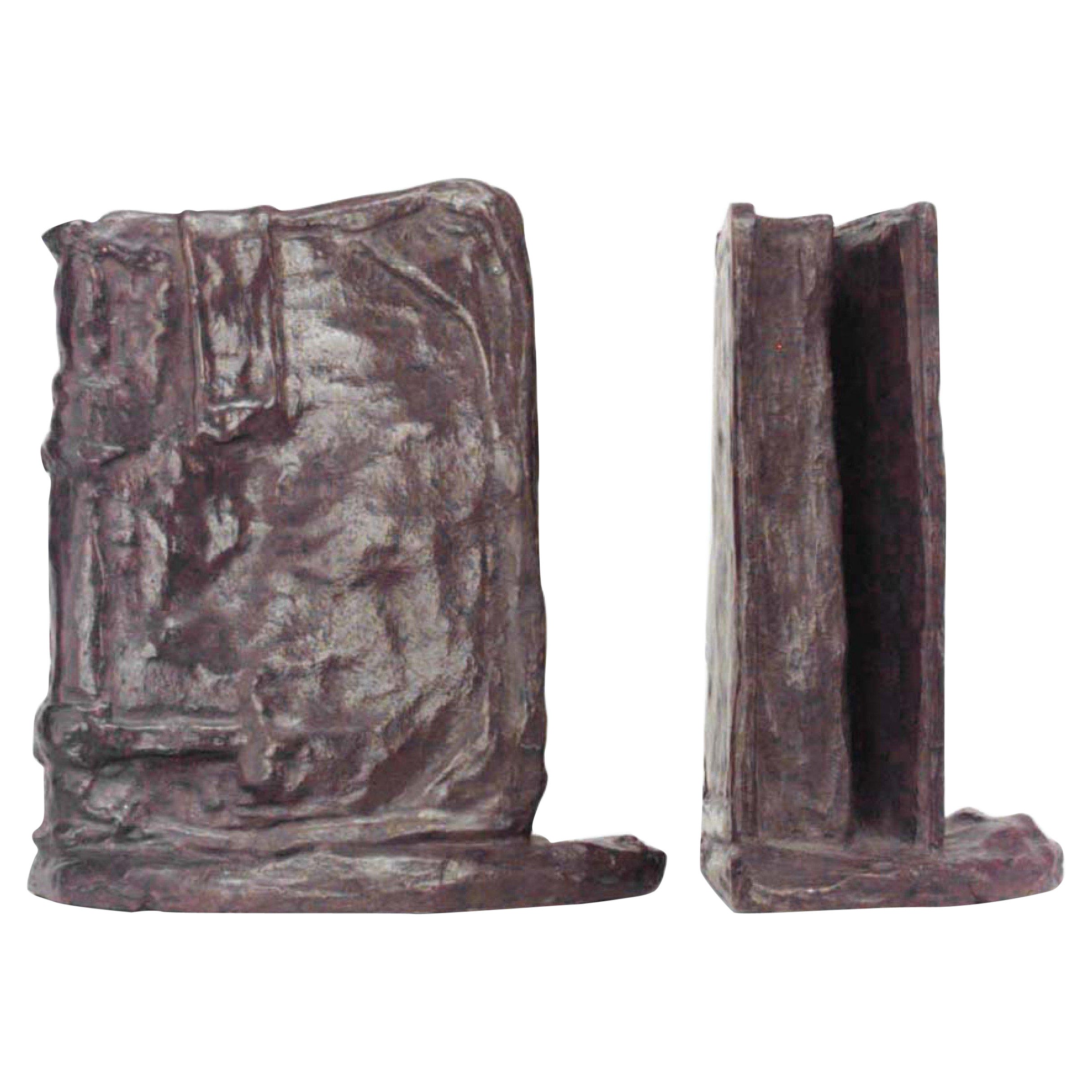 Pair of American Victorian Bronze Book Bookends For Sale