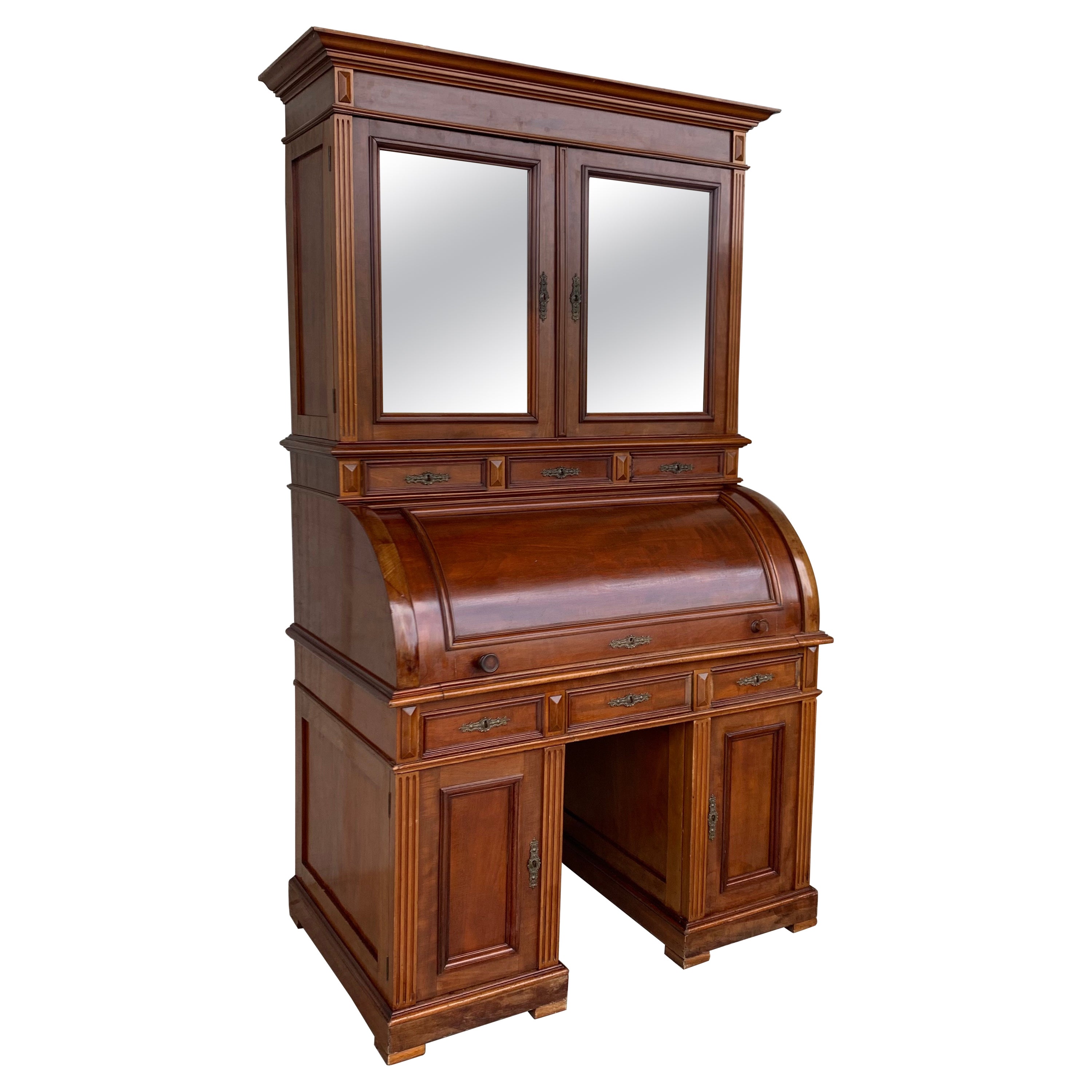 19th Century Empire Mahogany Bureau Secretary with Bookcase For Sale