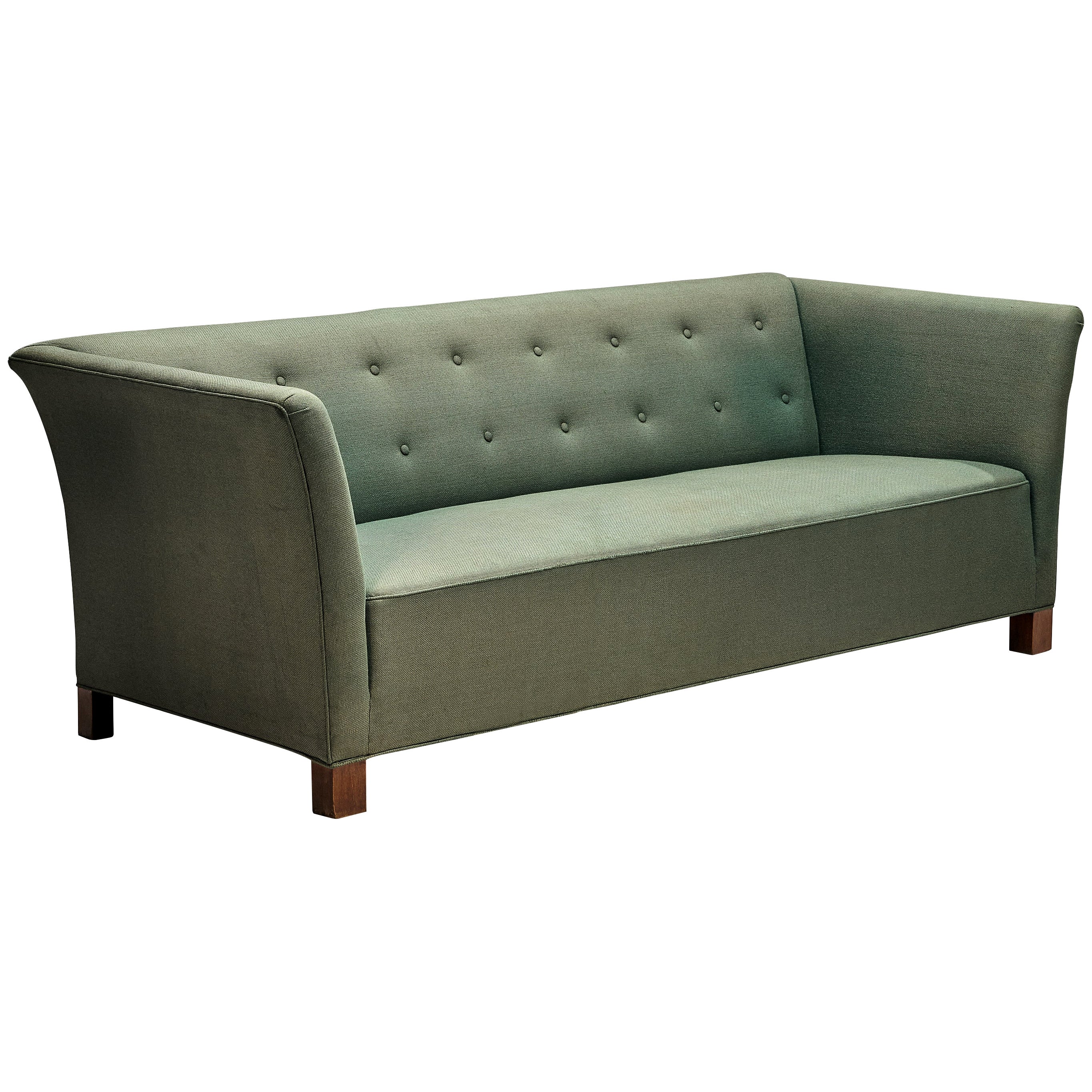 Danish Three-Seat Sofa in Blue Green Upholstery