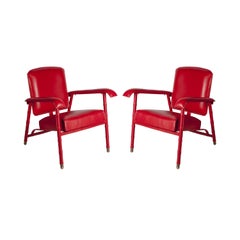 Pair of 1950's Stitched Leather Armchairs by Jacques Adnet